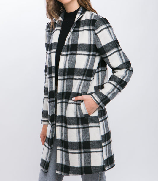 Lapel Collared Long Coat (Black/White)