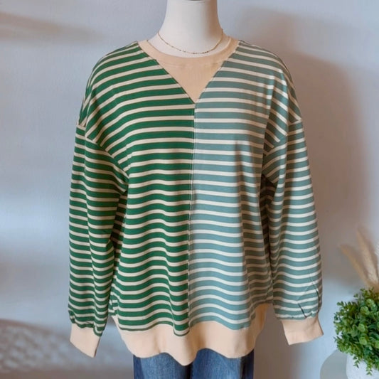 Green Striped Drop Shoulder Top - SALE