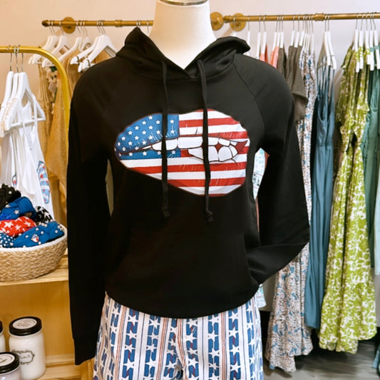 Long Sleeve American Lips Graphic Top - SALE