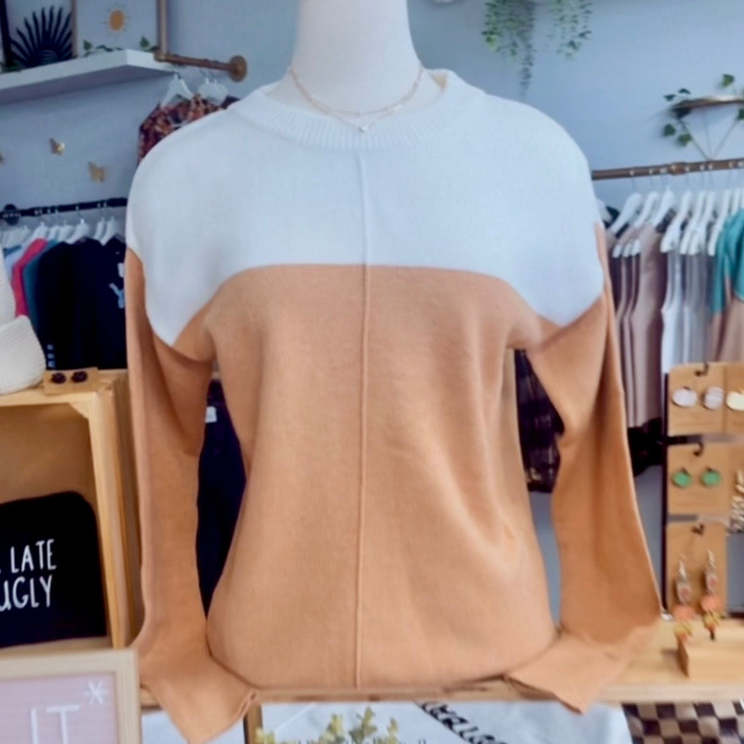 Lena Colorblock Ribbed Trim Sweater