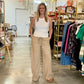 Crinkle Knit Drawstring Pants (Khaki)
