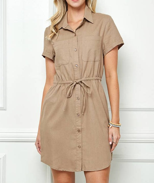 Short Sleeve Linen Shirt Dress - SALE