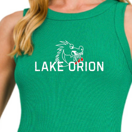 Lake Orion Ribbed Round Neck Tank Top (Green)