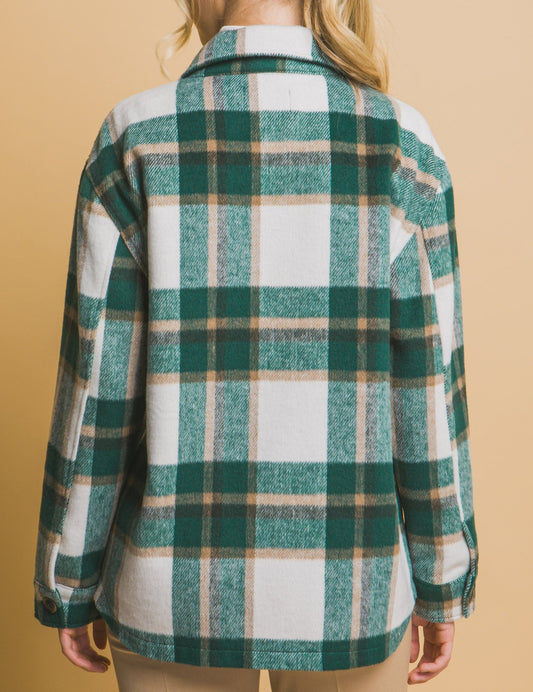 Green Plaid Flap Pocket Shacket