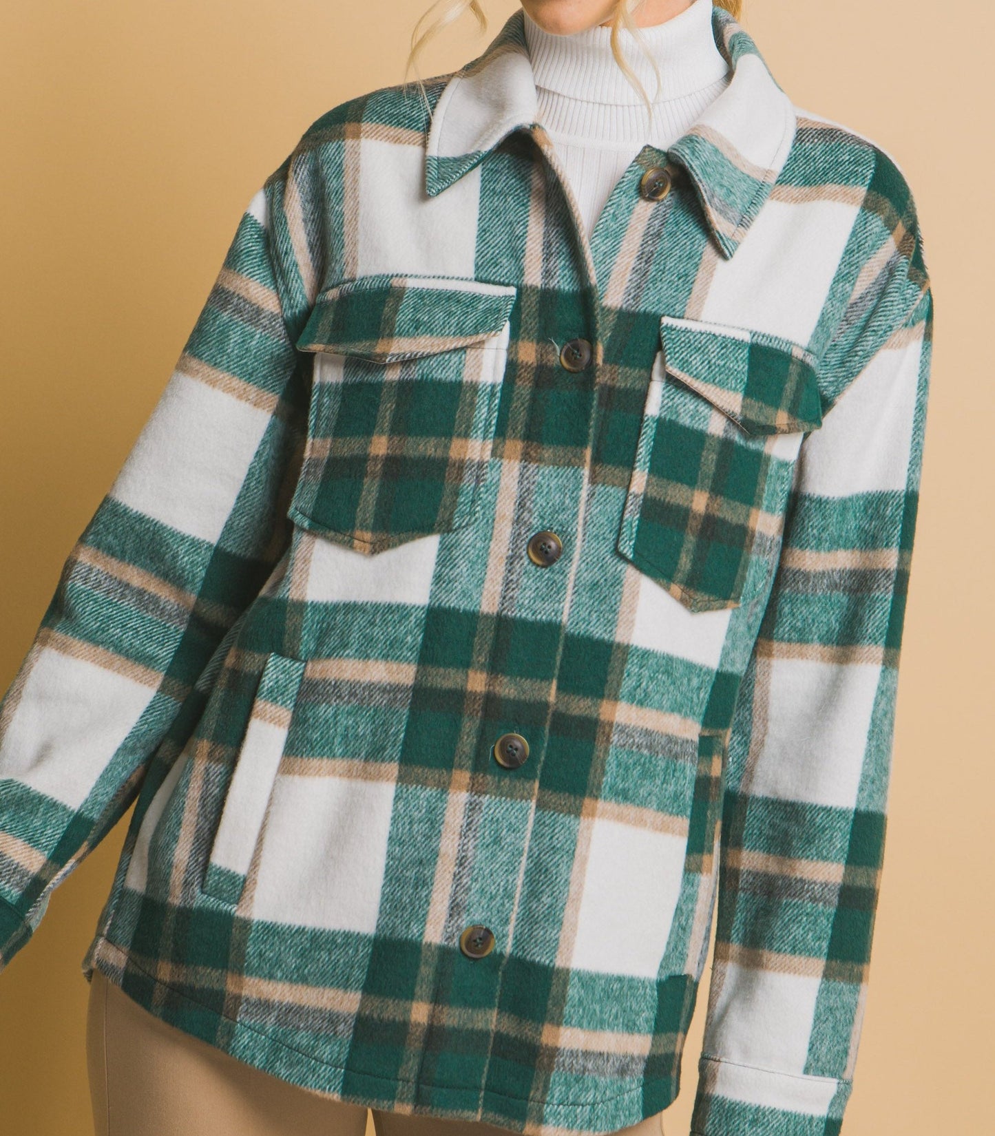 Green Plaid Flap Pocket Shacket