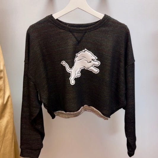 Detroit Football Puff Graphic Raw Hem Sweatshirt