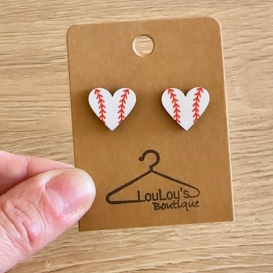 Wooden Heart Sports Earrings