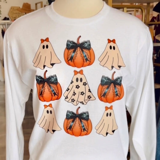 Ghosts and Pumpkins Long Sleeve Top - FINAL SALE