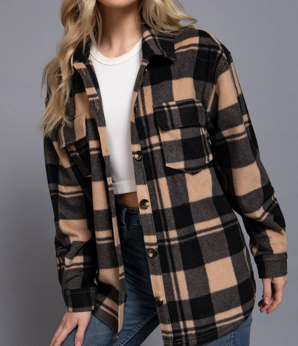 Buffalo Printed Fleece Shacket (Taupe)