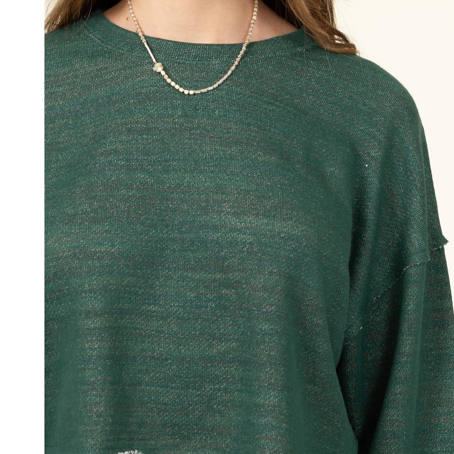 Crew Neck Raw Hem Sweatshirt (Green)