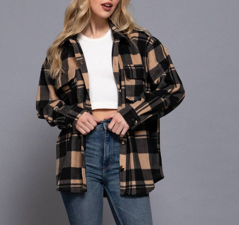 Buffalo Printed Fleece Shacket (Taupe)