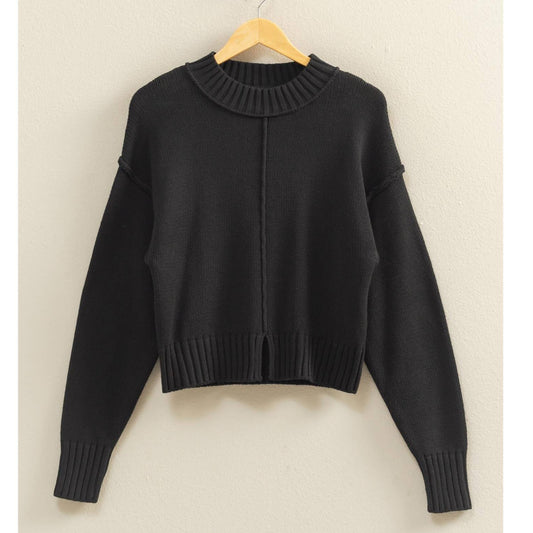 Mock Neck Front Seam Sweater (Black)