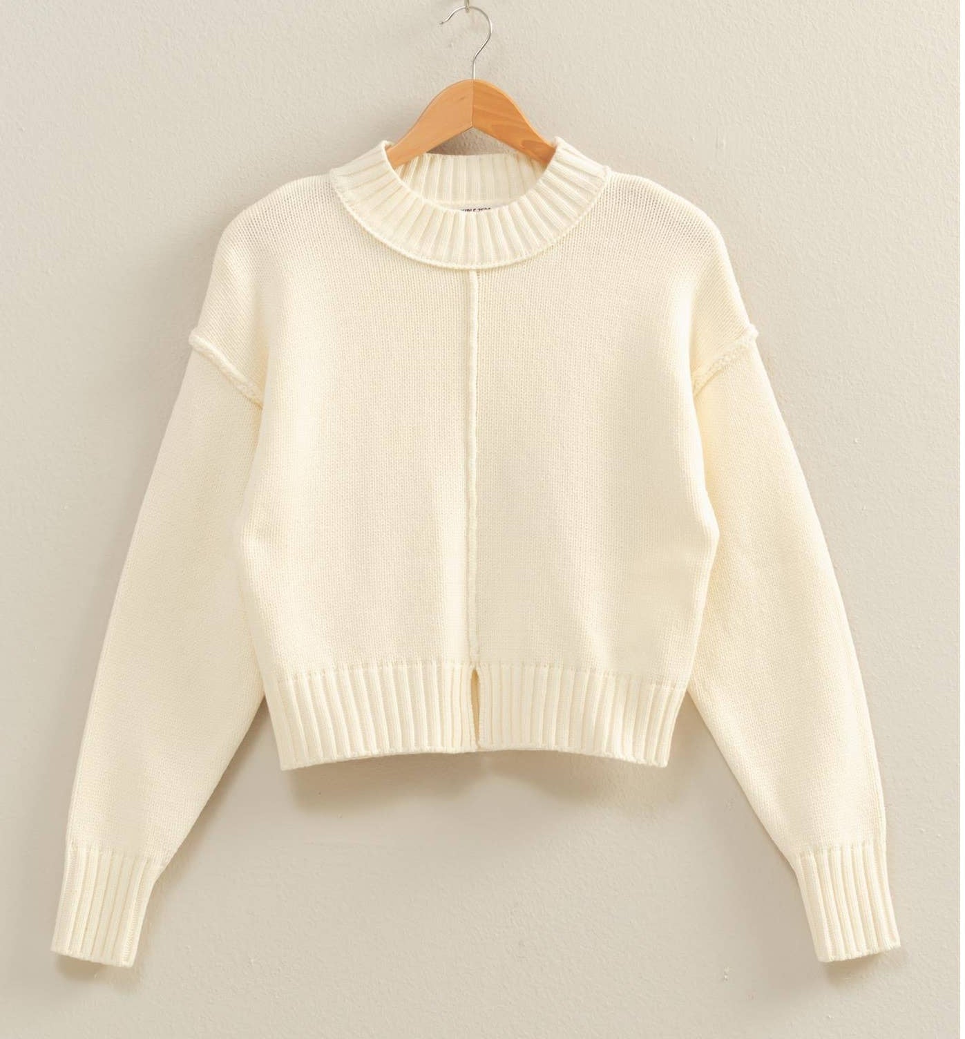 Mock Neck Front Seam Sweater (Cream)