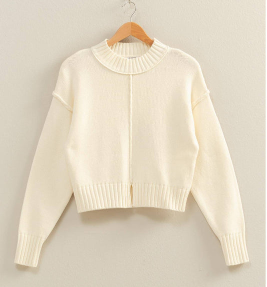 Mock Neck Front Seam Sweater (Cream)
