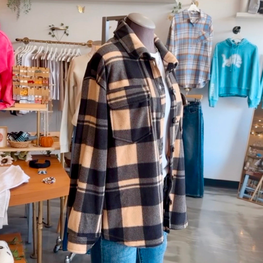 Buffalo Printed Fleece Shacket (Taupe)