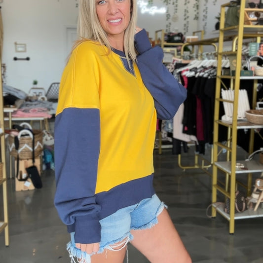 Yellow and Blue Thumbhole Sweatshirt