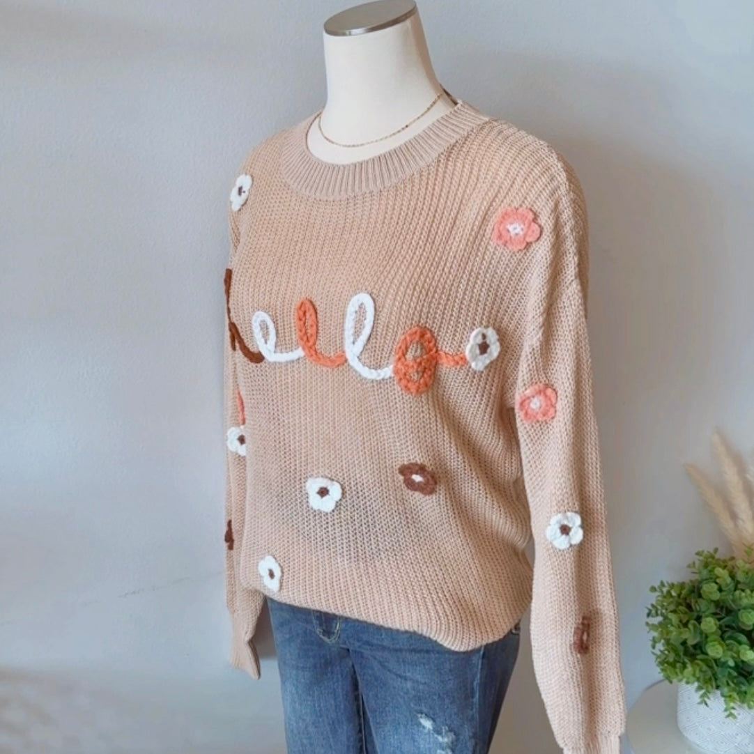 Hello Floral Embroidered Sweater