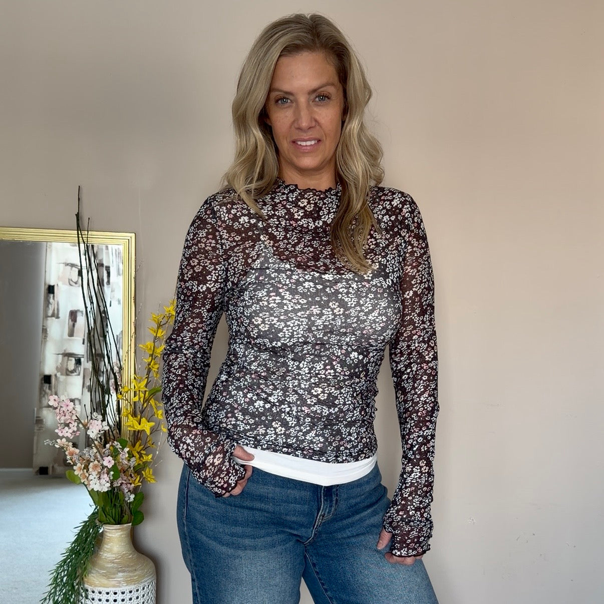 Shelby Dainty Floral Mesh Top