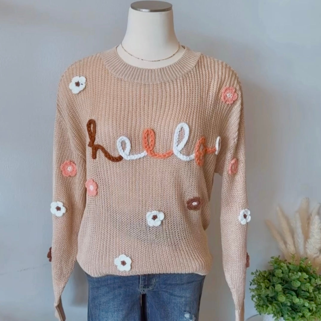 Hello Floral Embroidered Sweater