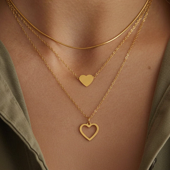Triple Layered Heart Necklace (Gold Plated)