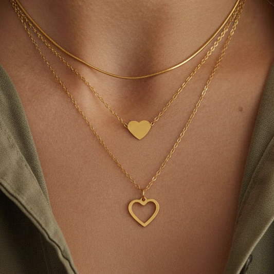 Triple Layered Heart Necklace (Gold Plated)
