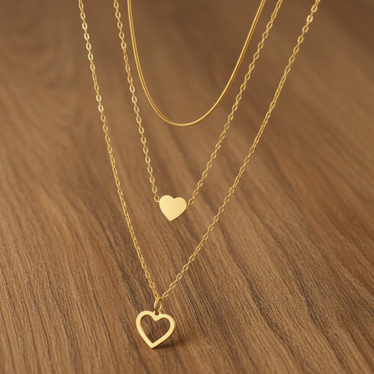 Triple Layered Gold Plated Heart Necklace