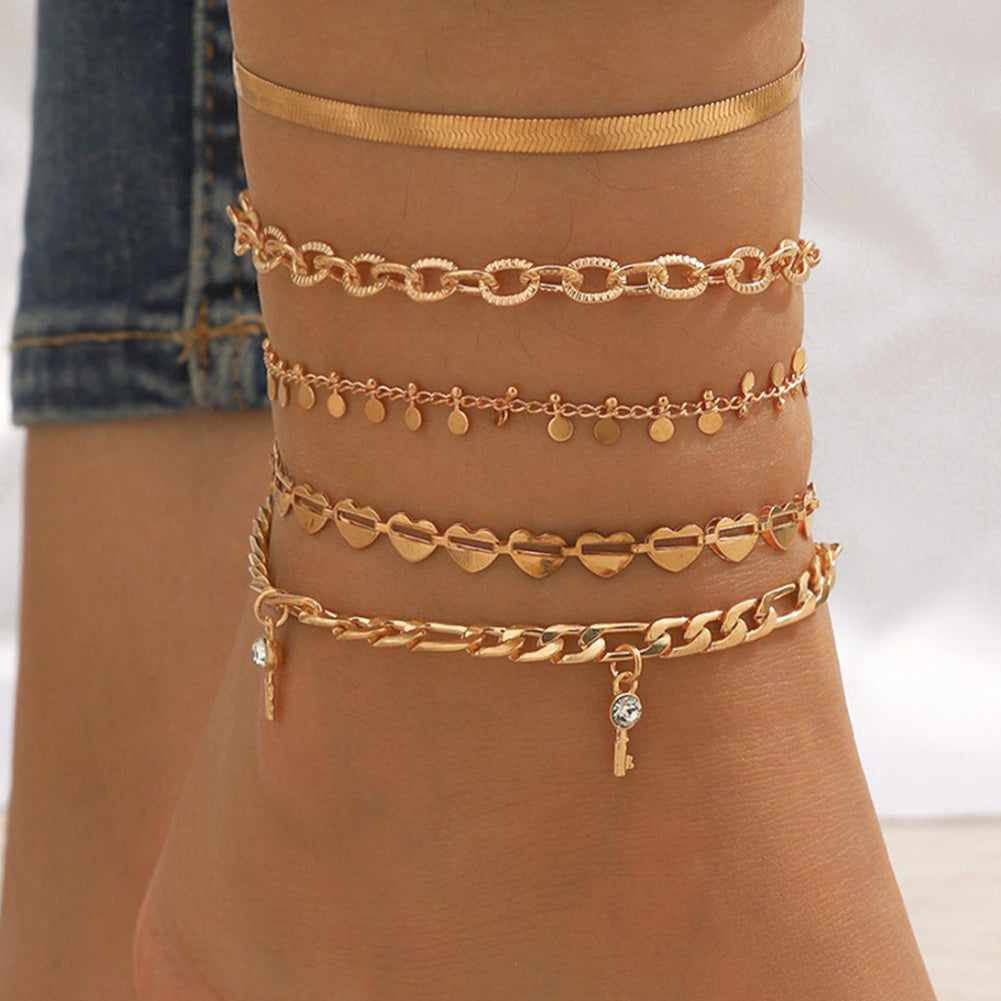 Sweet Heart Layered Anklet