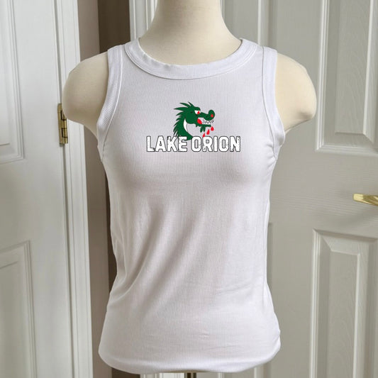 Lake Orion Ribbed Round Neck Tank Top (White)
