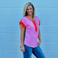 Color Block Zip Front Top (Pink)