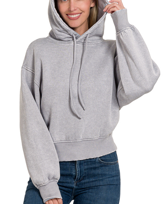 Acid Wash Cropped Hoodie (Sleet)