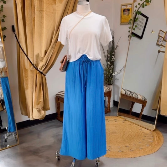 Summer Time Wide Leg Flowing Pants (Blue)