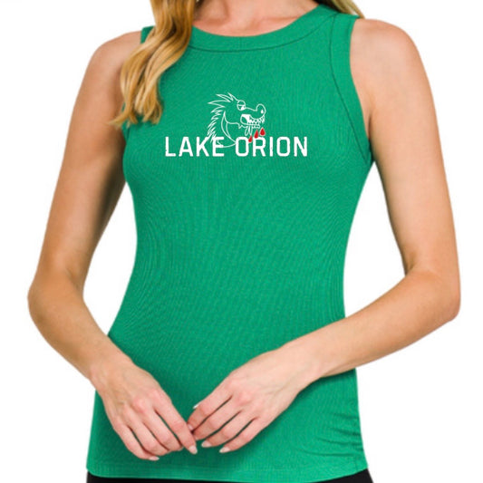 Lake Orion Ribbed Round Neck Tank Top (Green)
