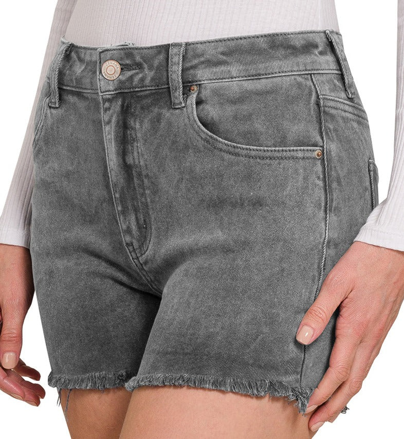 Washed Frayed Hem Shorts (Ash Black) - FINAL SALE