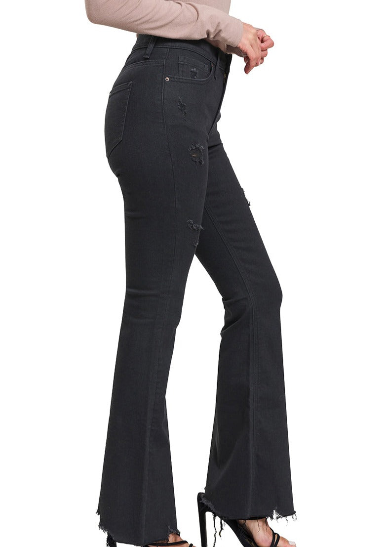 Michelle Raw Hem Bootcut Pants (Black)