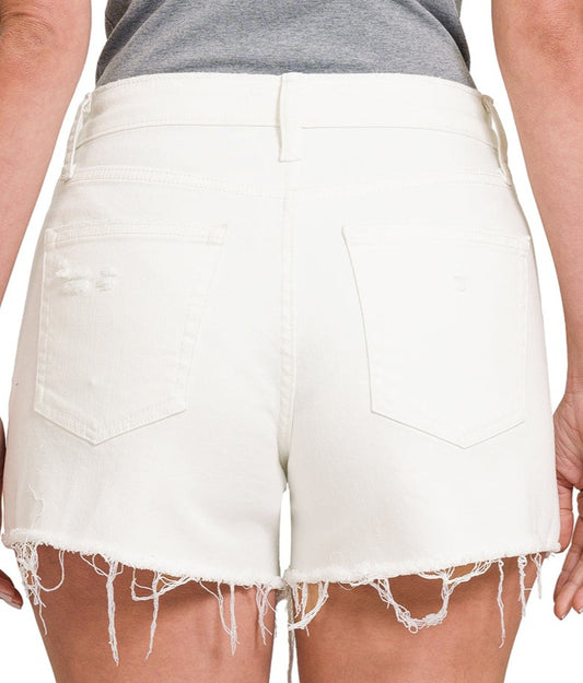 Raw Hem White Denim Shorts