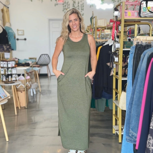 Jessica Curved Hem Maxi Dress (Green)
