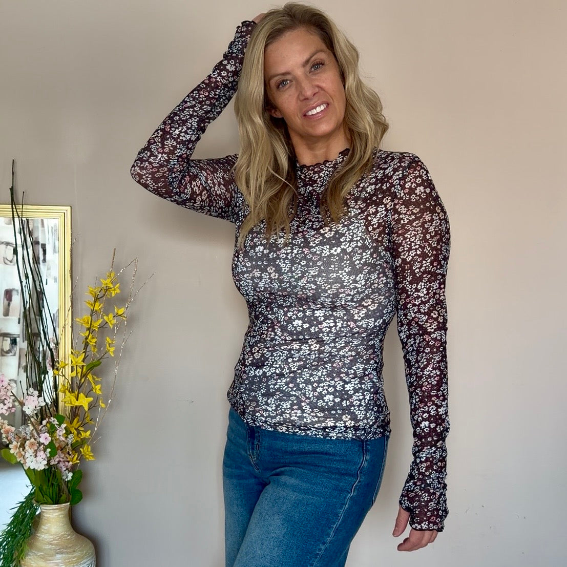 Shelby Dainty Floral Mesh Top