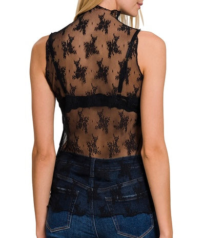 Sleeveless Lace Sheer Top (Black)