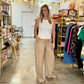 Crinkle Knit Drawstring Pants (Khaki)