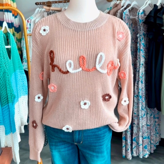 Hello Floral Embroidered Sweater