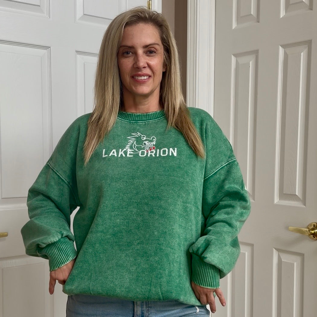 DRAGONS Graphic Back Acid Wash Pullover (GREEN)
