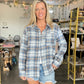 Fall Days Plaid Button Down Top (Blue) - SALE