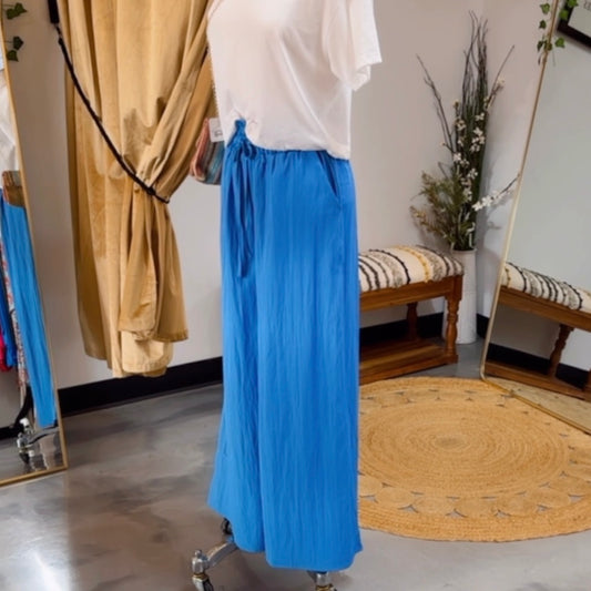 Summer Time Wide Leg Flowing Pants (Blue)