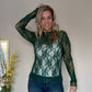 Forest Green Mesh Long Sleeve Lace Top