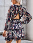 Blue Ruffle Detailing Open Back Floral Dress