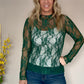 Forest Green Mesh Long Sleeve Lace Top