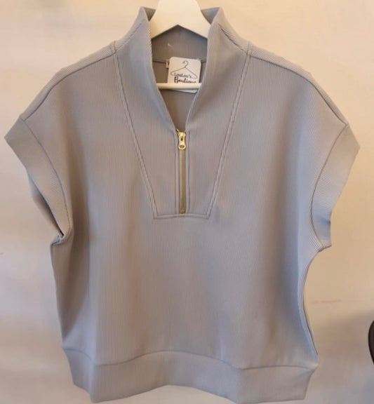 High Neck Half Zip Top (Grey)