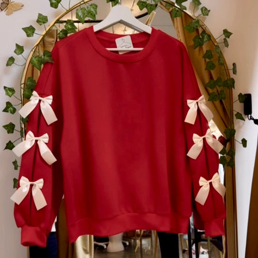 Bethany Bow Sleeve Red Sweatshirt