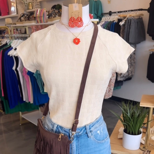 Textured Cap Sleeve Shirt (Cream)