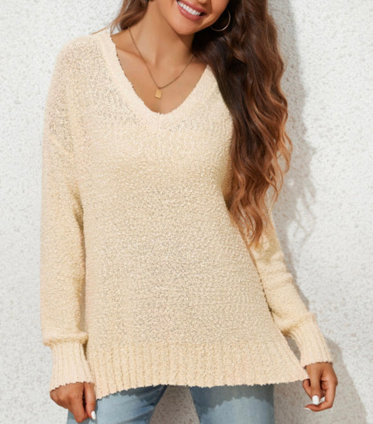 Beige V-Neck Sweater - SALE